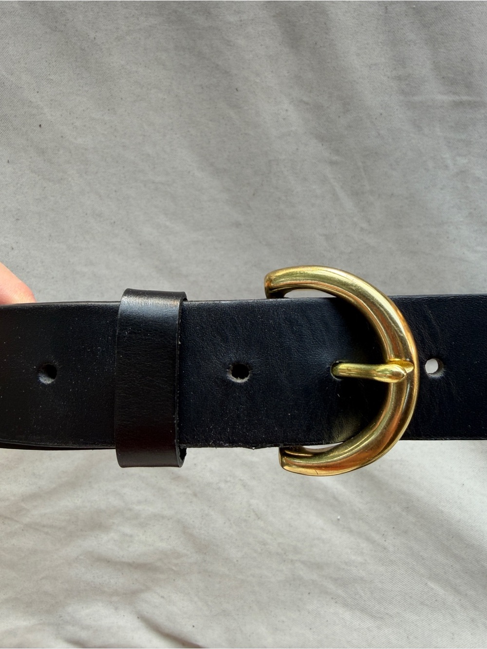 Fount Half Moon Black Leather Belt with brass buckle size 37